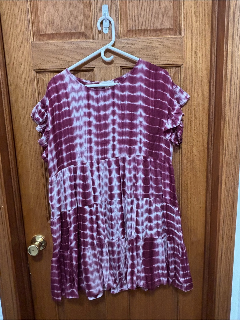 Tie Dye Pleated Ruffle Tier Dress Sz L. NWT